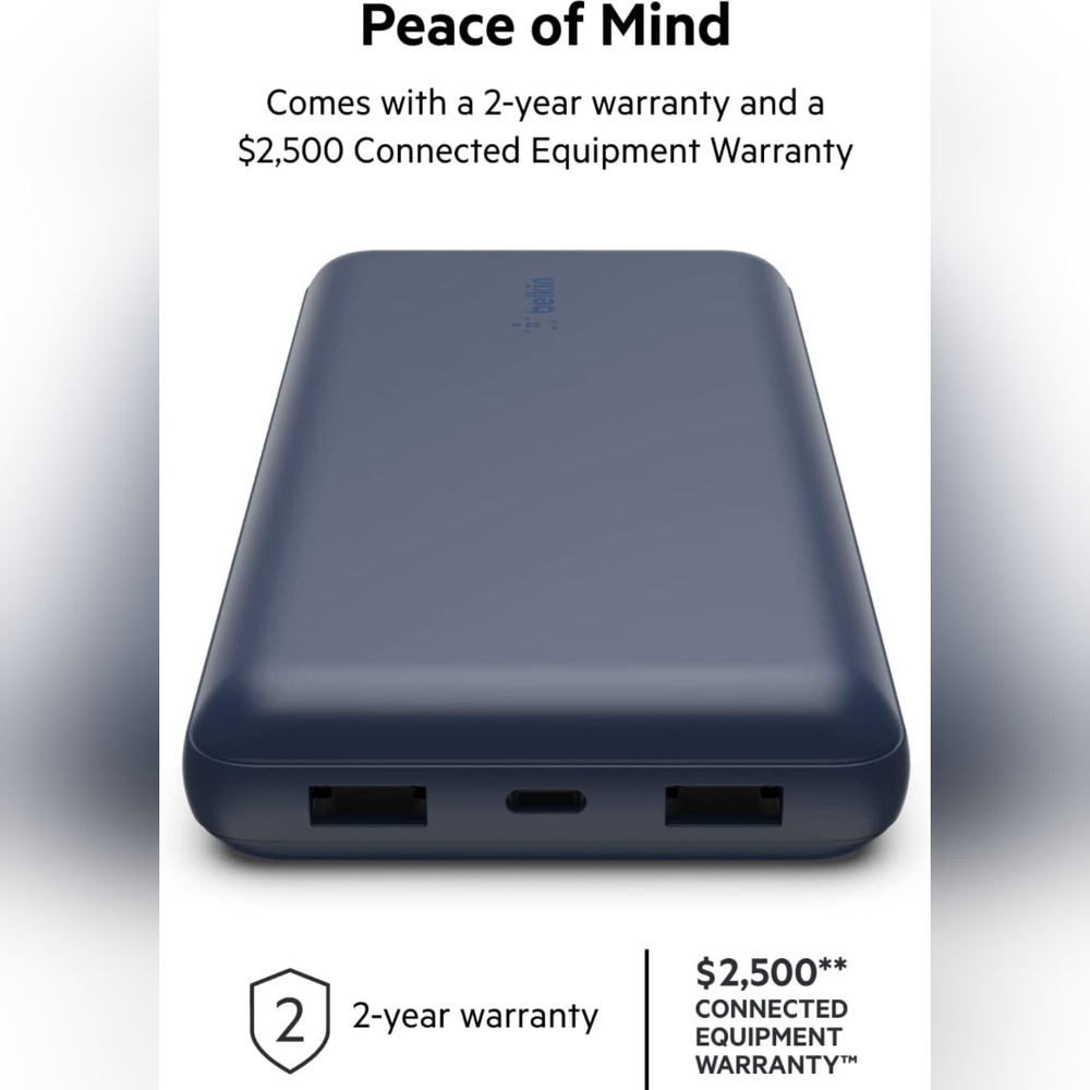 Belkin USB C Portable Charger 20000 mAh, 20K Power Bank with USB Type C Input Ou